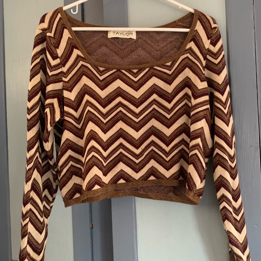 Taylor Brown and Tan Graphic Crop Blouse